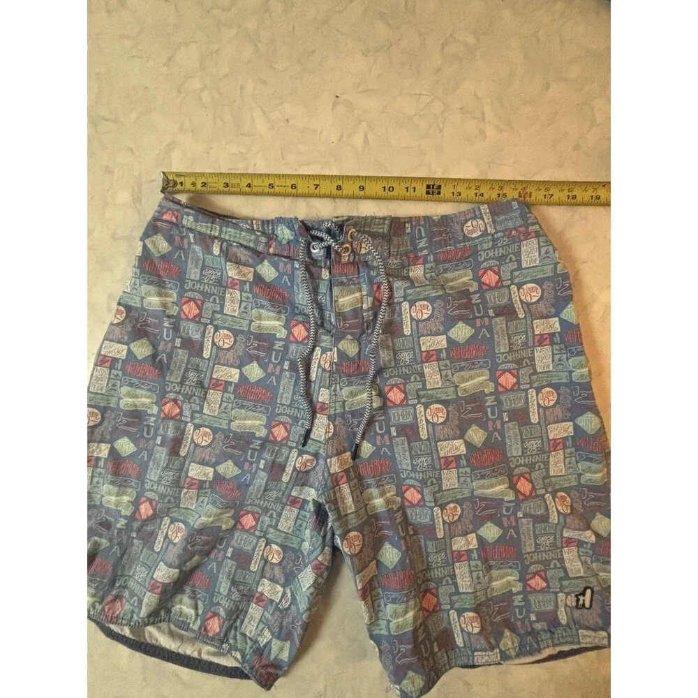 johnnie-O Mens XL Half-Elastic Swim Trunks Board Shorts Surf Patch Sticker Print